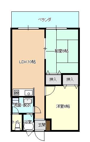崎野ハイツ(2LDK/4階)の間取り写真
