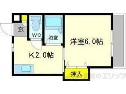 テラスパーク吹田(1K/2階)の間取り写真