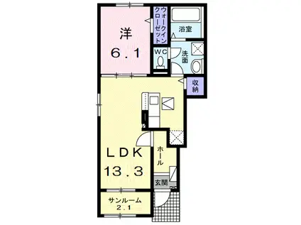 シャトー ソレイユ II B(1LDK/1階)の間取り写真