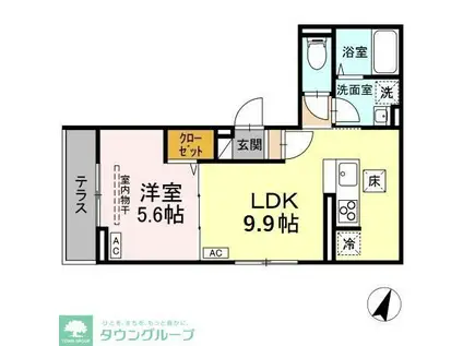 Dフラット東平山 B棟(1LDK/1階)の間取り写真