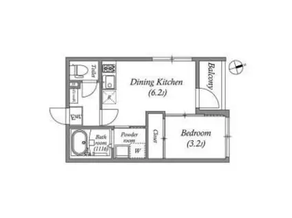 ハーモニーテラス住吉II(1DK/2階)の間取り写真