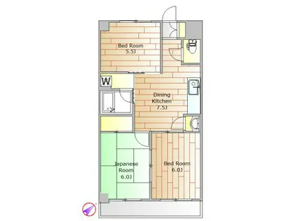 第2ドウェル(3DK/2階)の間取り写真