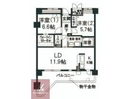 ソレアード鶴見(2LDK/3階)の間取り写真