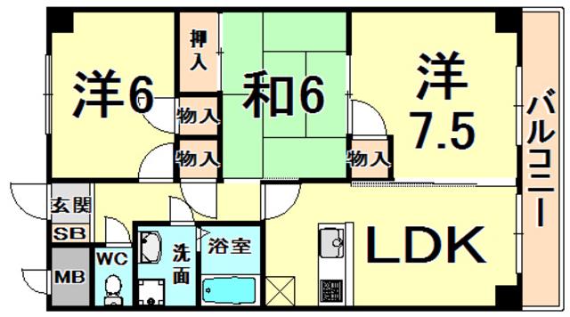 シャルマンコーポ荒牧(3LDK/1階)の間取り写真