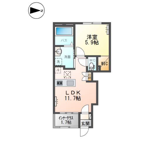 ドゥ シェルポン(1LDK/1階)の間取り写真