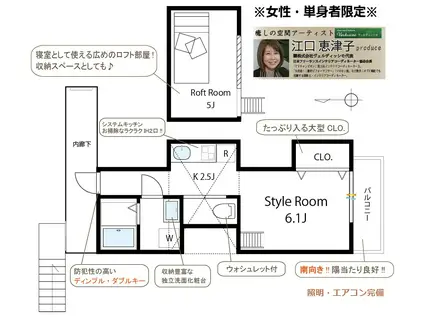 木と暮らす女性限定(1K/2階)の間取り写真