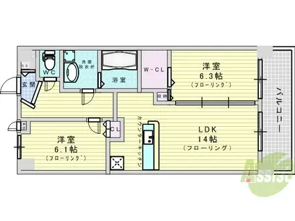 サニーレジデンス西三国NEO(2LDK/1階)の間取り写真