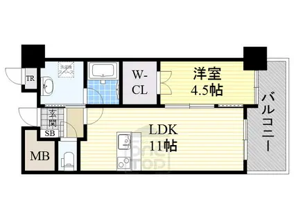 ヴェルドゥール南茨木(1LDK/9階)の間取り写真