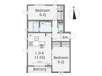 アネーロII(2LDK/1階)の間取り写真