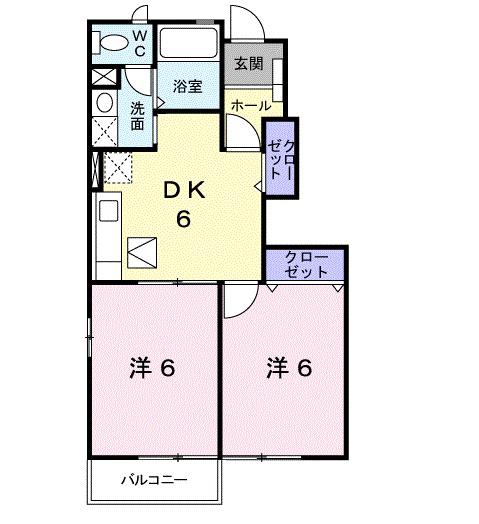 エスポアヒルズA(2DK/1階)の間取り写真