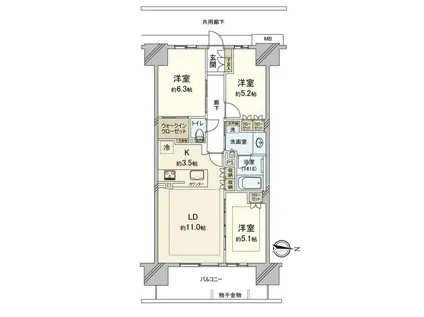 BRILLIA岡山中山下(3LDK/7階)の間取り写真