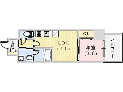 レオンコンフォート神戸駅前(1DK/4階)の間取り写真