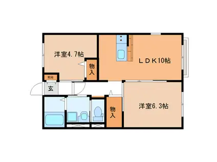 グランドフォンティーヌIII (2LDK/2階)の間取り写真