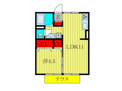 ドミール西都賀(1LDK/1階)の間取り写真