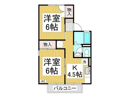 シャルム若里C棟(2K/1階)の間取り写真