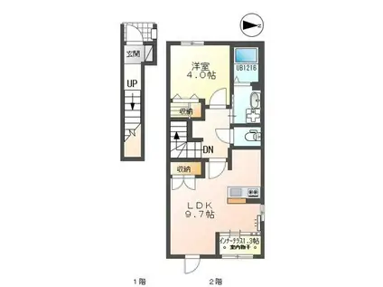 シェルル・スターテラス和合(1LDK/2階)の間取り写真