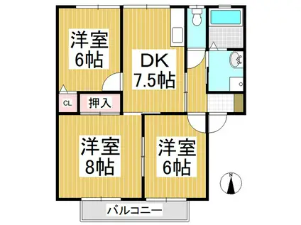 マルメゾン B棟(3DK/2階)の間取り写真