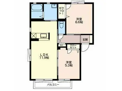 メープルタウンA(2LDK/2階)の間取り写真