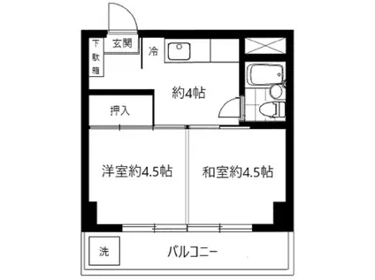 シャンボール新中野(2K/3階)の間取り写真