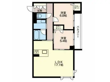 シャーメゾンステージ井川城(2LDK/1階)の間取り写真