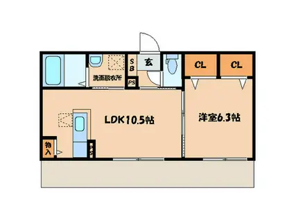 クラヴィエ三萩野E(1LDK/1階)の間取り写真