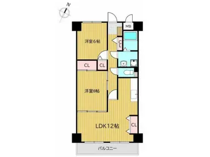 ガーデングラス桑野 302(2LDK/3階)の間取り写真