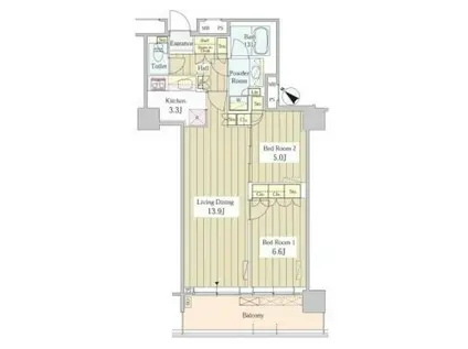 ユニゾンタワー(2LDK/29階)の間取り写真