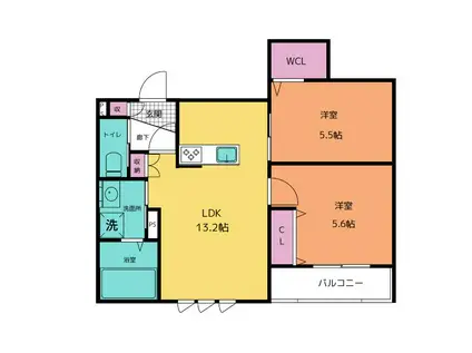 WISTERIA HIRAO(2LDK/1階)の間取り写真