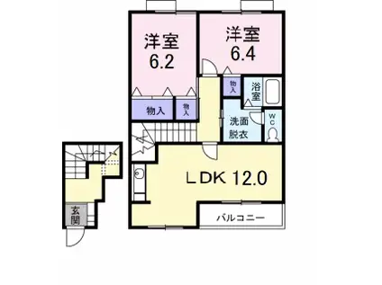 ビサイド・ハイウェイ C(2LDK/2階)の間取り写真