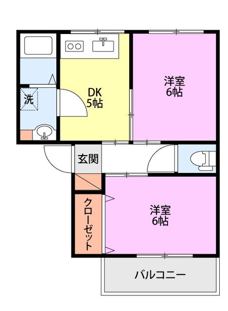 プラウド松美(2DK/1階)の間取り写真