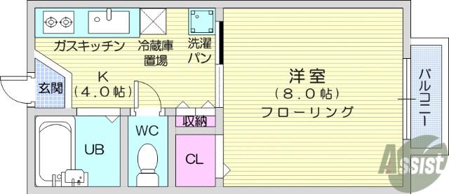 セジュール萩野町(1K/2階)の間取り写真