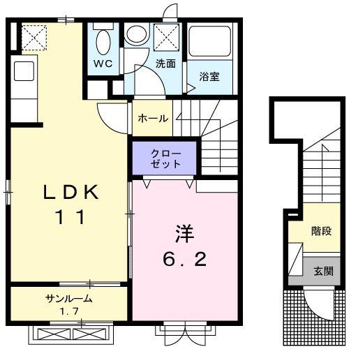 メゾン・クラールB(1LDK/2階)の間取り写真