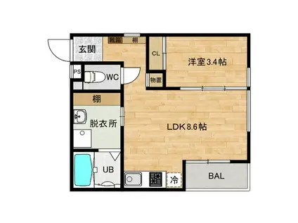 GLICINA東園田LINDO(1LDK/3階)の間取り写真