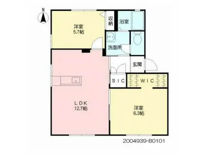 ディアス三川・B(2LDK/1階)の間取り写真