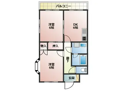 クレストI(2DK/1階)の間取り写真