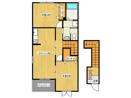 KCコーポ平山B(2LDK/2階)の間取り写真