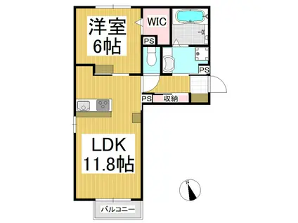 ルネサンス中之条(1LDK/1階)の間取り写真