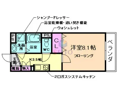 ラ・メイジュ阪大下(1K/1階)の間取り写真