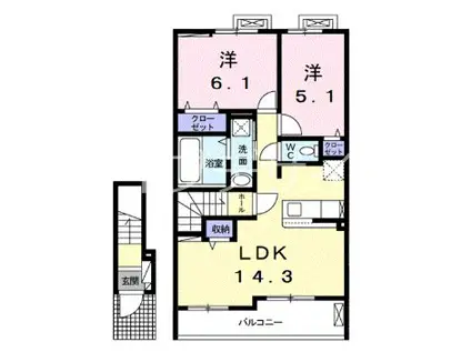 プラシードII B棟(2LDK/2階)の間取り写真