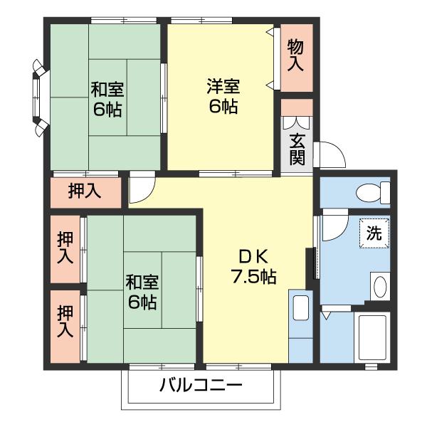 ヤマイチPLAZAセジュール2番館(3DK/2階)の間取り写真
