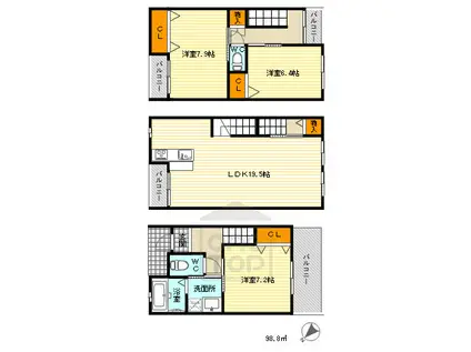 東泉丘タウンハウス(3LDK/1階)の間取り写真
