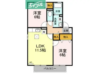 クラウディア C棟(2LDK/1階)の間取り写真