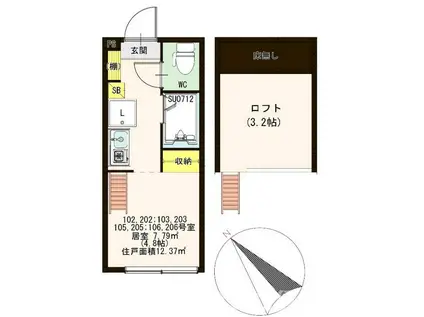 ハーモニーテラス阿佐谷北(ワンルーム/1階)の間取り写真