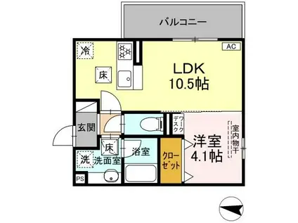 HABITAT YOSHINO(1LDK/1階)の間取り写真
