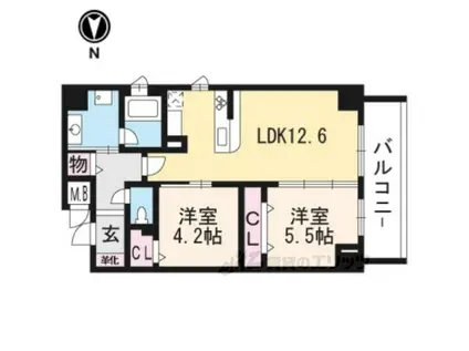 ルッソ烏丸五条(2LDK/4階)の間取り写真