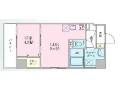 PLUMERIA(1LDK/4階)の間取り写真