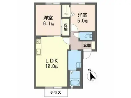 カサベルデE(2LDK/1階)の間取り写真