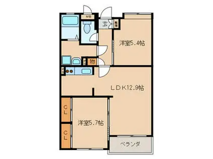 高峰ポロニア(2LDK/4階)の間取り写真