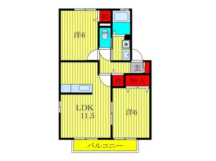 ヴェルクレール壱番館(2LDK/2階)の間取り写真