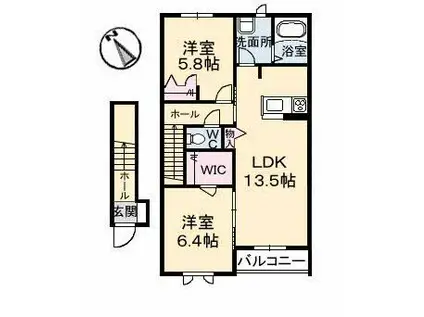 パッサーレ壱番館(2LDK/2階)の間取り写真